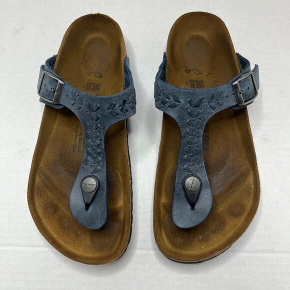 BIrkenstock Tatami Blue Braided Suede Thon Cork Sandals Size 36 - Picture 3 of 9
